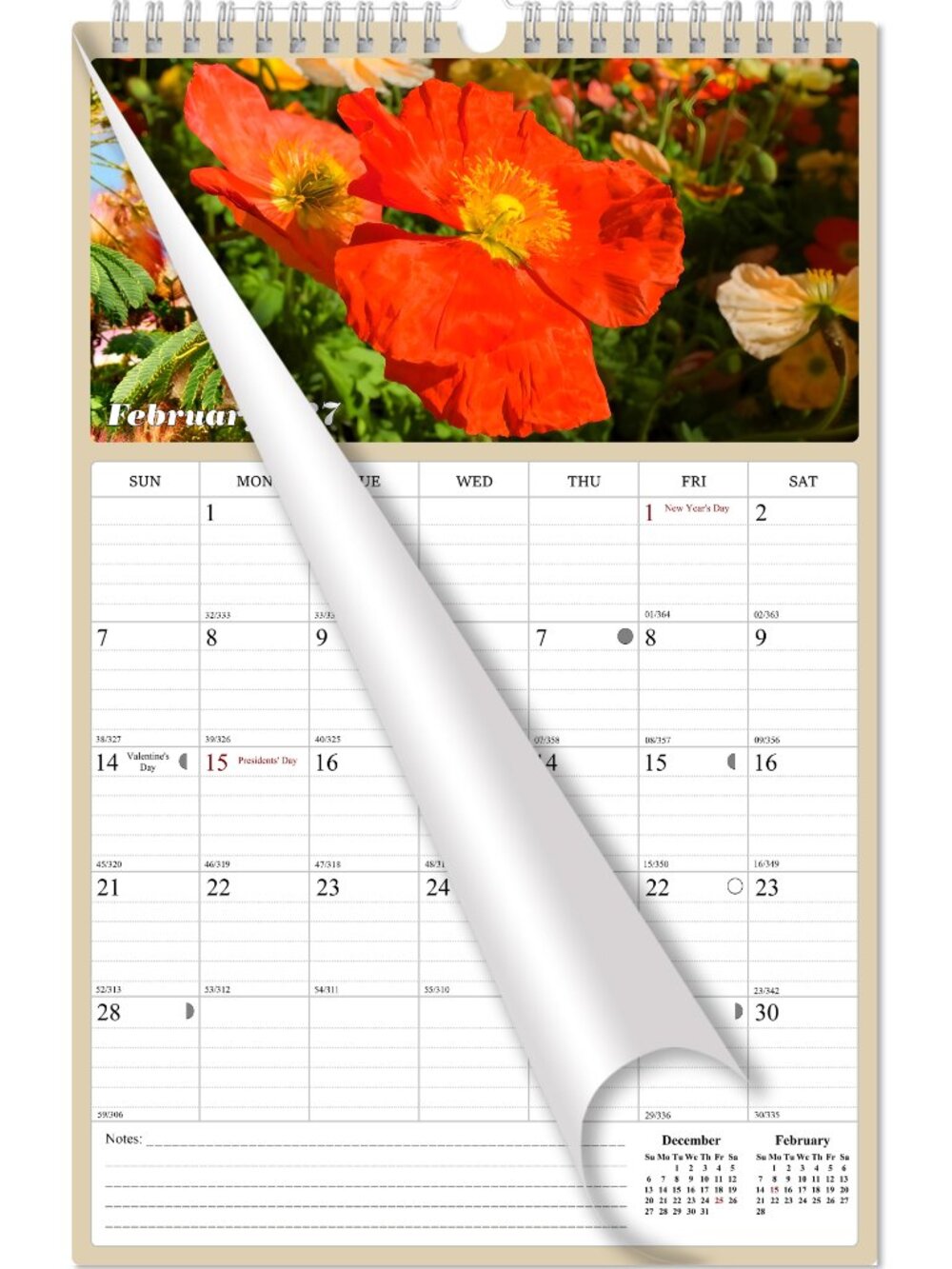 2027 Wall Calendar Spiral-bound Twin - 12 Months Planner 11" x 17" (Flowers)